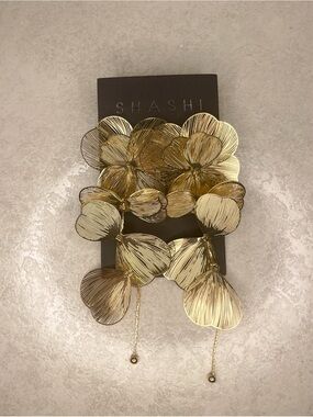 NWT | Shashi | Post Gold Floral Dangle Earrings